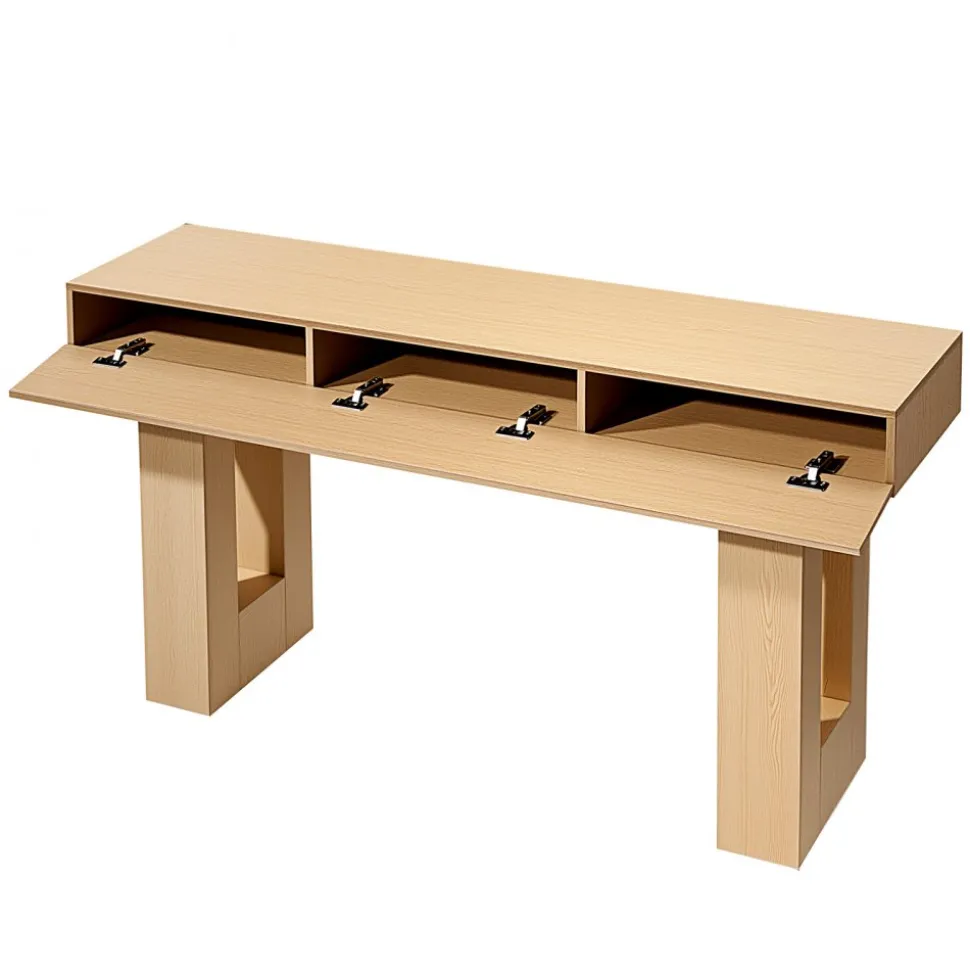 VEVOR 47 in Console Table, Farmhouse Desk Behind the Couch with Drawers and Bottom Storage Shelf, Wooden Rectangle Entrance Narrow Sofa Table for Hallway, Bedroom, Living Room, Foyer, Burlywood