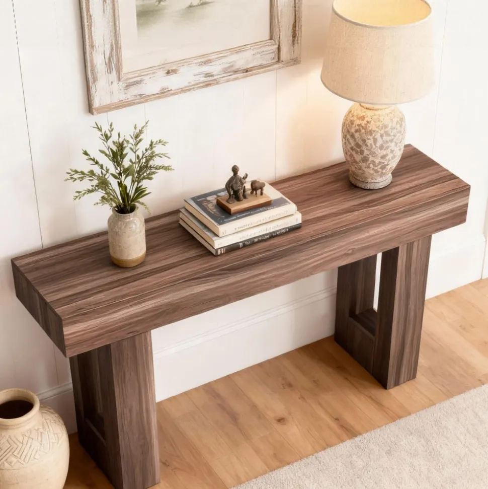 VEVOR 63 in Console Table, Farmhouse Desk Behind the Couch, Wooden Rectangle Entrance Desk, Narrow Long Sofa Table Accent Stand for Hallway, Bedroom, Living Room, Foyer, Easy Assembly, Brown