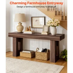 VEVOR 63 in Console Table, Farmhouse Desk Behind the Couch, Wooden Rectangle Entrance Desk, Narrow Long Sofa Table Accent Stand for Hallway, Bedroom, Living Room, Foyer, Easy Assembly, Brown