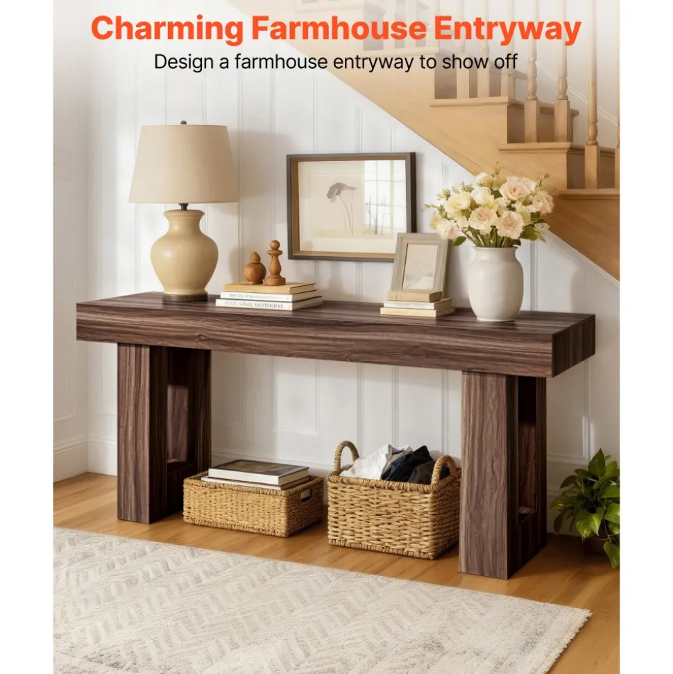 VEVOR 63 in Console Table, Farmhouse Desk Behind the Couch, Wooden Rectangle Entrance Desk, Narrow Long Sofa Table Accent Stand for Hallway, Bedroom, Living Room, Foyer, Easy Assembly, Brown