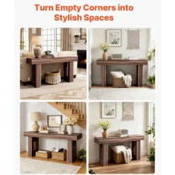 VEVOR 63 in Console Table, Farmhouse Desk Behind the Couch, Wooden Rectangle Entrance Desk, Narrow Long Sofa Table Accent Stand for Hallway, Bedroom, Living Room, Foyer, Easy Assembly, Brown