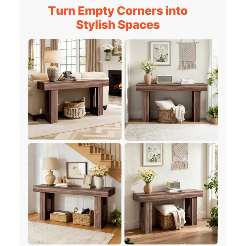 VEVOR 63 in Console Table, Farmhouse Desk Behind the Couch, Wooden Rectangle Entrance Desk, Narrow Long Sofa Table Accent Stand for Hallway, Bedroom, Living Room, Foyer, Easy Assembly, Brown