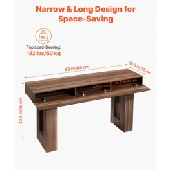 VEVOR 63 in Console Table, Farmhouse Desk Behind the Couch, Wooden Rectangle Entrance Desk, Narrow Long Sofa Table Accent Stand for Hallway, Bedroom, Living Room, Foyer, Easy Assembly, Brown