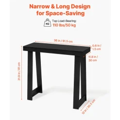 VEVOR 36 in Console Table, Modern Desk Behind the Couch, Wooden Rectangle Entrance Desk, Narrow Long Sofa Table Accent Stand, Ideal for Hallway, Bedroom, Living Room, Foyer, Easy Assembly, Black