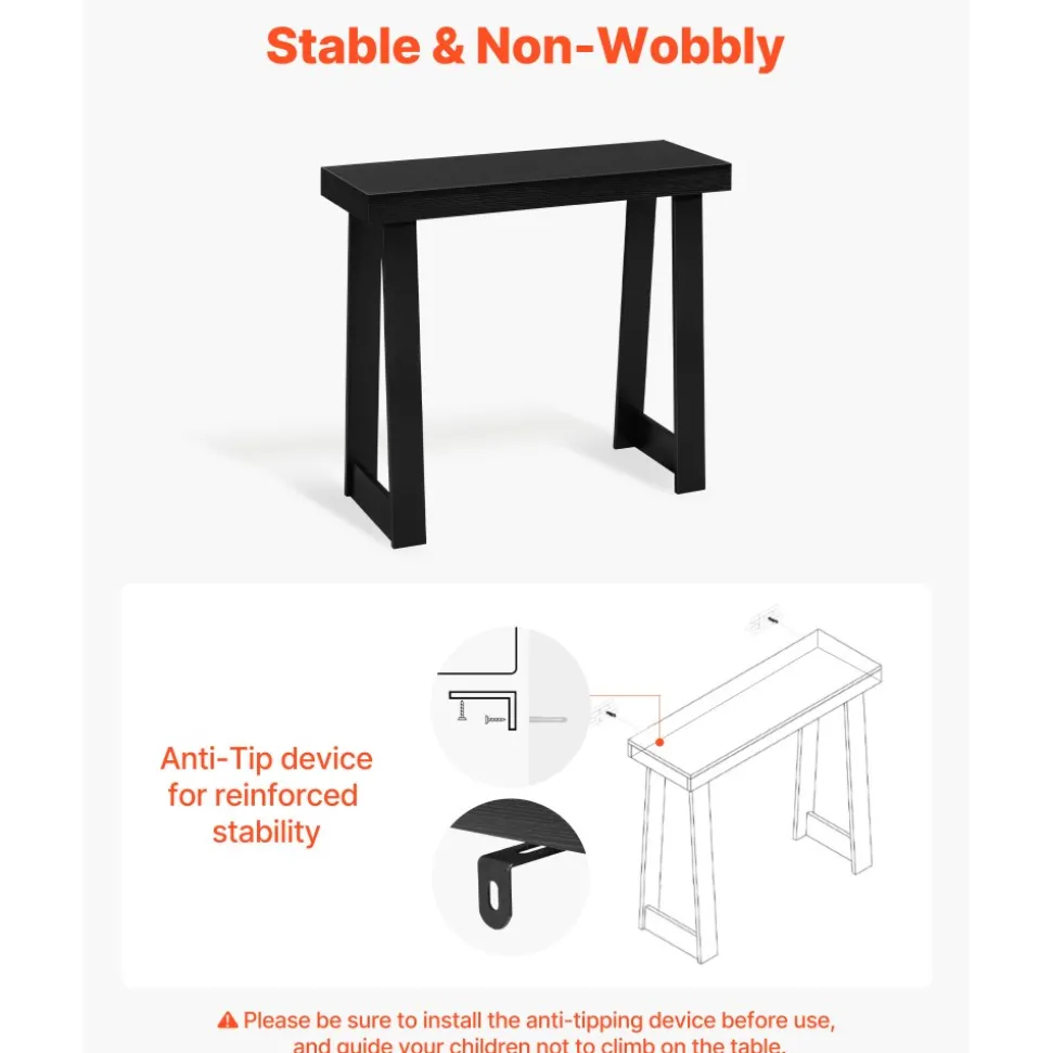 VEVOR 36 in Console Table, Modern Desk Behind the Couch, Wooden Rectangle Entrance Desk, Narrow Long Sofa Table Accent Stand, Ideal for Hallway, Bedroom, Living Room, Foyer, Easy Assembly, Black