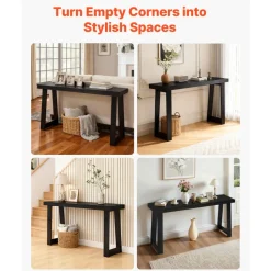 VEVOR 56 in Console Table, Modern Desk Behind the Couch, Wooden Rectangle Entrance Desk, Narrow Long Sofa Table Accent Stand, Ideal for Hallway, Bedroom, Living Room, Foyer, Easy Assembly, Black