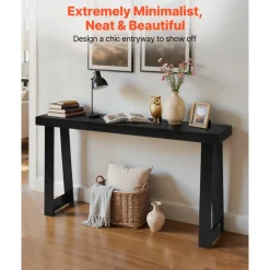 VEVOR 56 in Console Table, Modern Desk Behind the Couch, Wooden Rectangle Entrance Desk, Narrow Long Sofa Table Accent Stand, Ideal for Hallway, Bedroom, Living Room, Foyer, Easy Assembly, Black