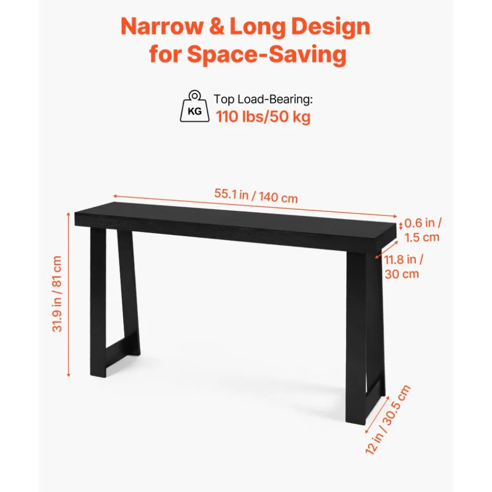 VEVOR 56 in Console Table, Modern Desk Behind the Couch, Wooden Rectangle Entrance Desk, Narrow Long Sofa Table Accent Stand, Ideal for Hallway, Bedroom, Living Room, Foyer, Easy Assembly, Black