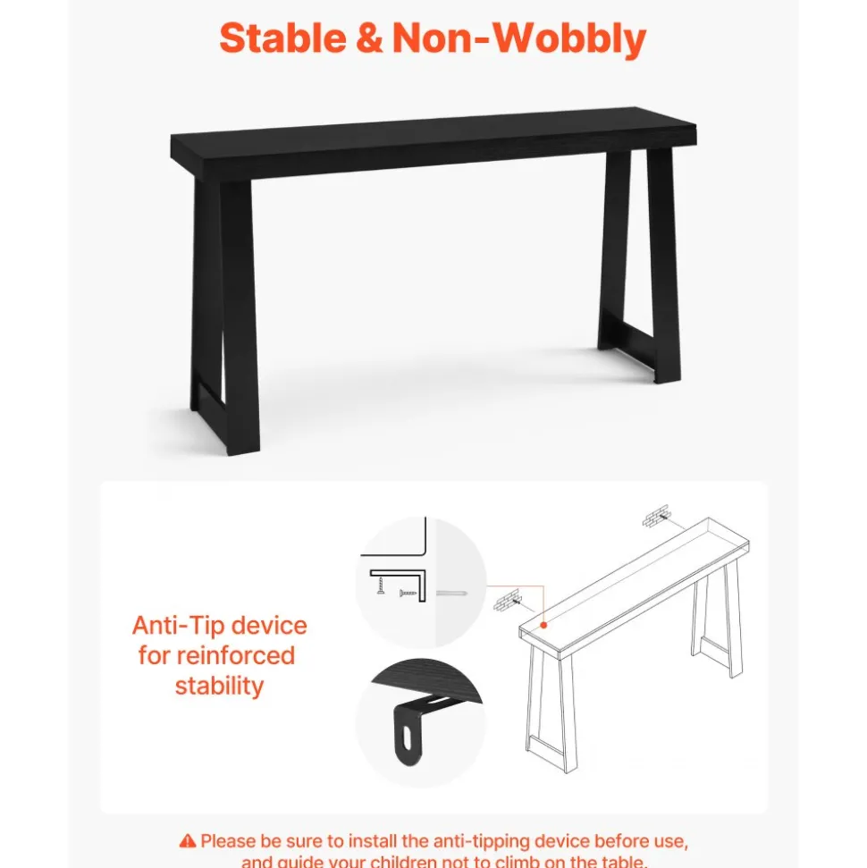 VEVOR 56 in Console Table, Modern Desk Behind the Couch, Wooden Rectangle Entrance Desk, Narrow Long Sofa Table Accent Stand, Ideal for Hallway, Bedroom, Living Room, Foyer, Easy Assembly, Black