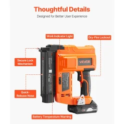 VEVOR 2-in-1 Cordless Brad Nailer, 18 Gauge, 20V Battery Powered Nail Gun and Staple Gun, with 500 pcs Nails, 500 pcs Staples, 2.0 Ah Li-ion Battery and Charger, for Home Improvement, Woodworking