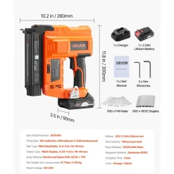 VEVOR 2-in-1 Cordless Brad Nailer, 18 Gauge, 20V Battery Powered Nail Gun and Staple Gun, with 500 pcs Nails, 500 pcs Staples, 2.0 Ah Li-ion Battery and Charger, for Home Improvement, Woodworking