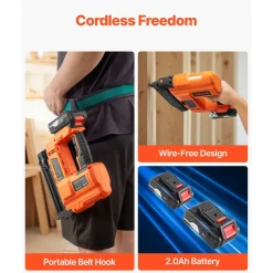 VEVOR 2-in-1 Cordless Brad Nailer, 18 Gauge, 20V Battery Powered Nail Gun and Staple Gun, with 500 pcs Nails, 500 pcs Staples, 2 x 2.0 Ah Li-ion Batteries, Charger, for Home Improvement, Woodworking