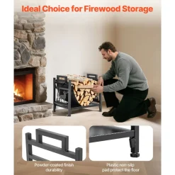 VEVOR Indoor Firewood Rack, 1.5 ft Curved Log Holder with Canvas Carrier, 40lb Weight Capacity Wood Storage Stand, Powder-Coated Steel Firewood Holder, Heavy Duty Wood Pile Stacker Rack for Fireplace