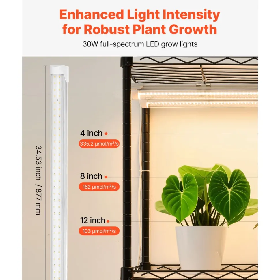 VEVOR Indoor Greenhouse with Grow Light, 59 in Tall 4-Tier Plant Stand with Clear Cover, Timer & Hygrometer, 180W Full Spectrum Grow Lights, Metal Lighted Plants Shelf Holder for Indoor Plants