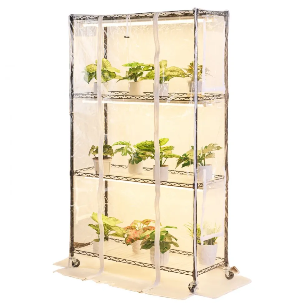 VEVOR Indoor Greenhouse with Grow Light, 59 in Tall 4-Tier Plant Stand with Clear Cover, Timer & Hygrometer, 180W Full Spectrum Grow Lights, Metal Lighted Plants Shelf Holder for Indoor Plants