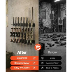 VEVOR Indoor Gun Rack, Heavy Duty Steel, Wall Mount Rifle and Shotgun Rack, 8 Slots for Long Guns, Gun Display Rifle Storage Holder with Screws, for Home Garage Office Retail Shop Hunting Cabin Wall