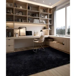 VEVOR Indoor Plush Area Rugs, 8 x 10 ft Soft Plush Carpet, Furry Shag Area Rugs for Living Room, Bedroom, Sunroom, Modern Home Decor Aesthetic, Non-Shedding, Non-Woven, Slip-Resistant, Black