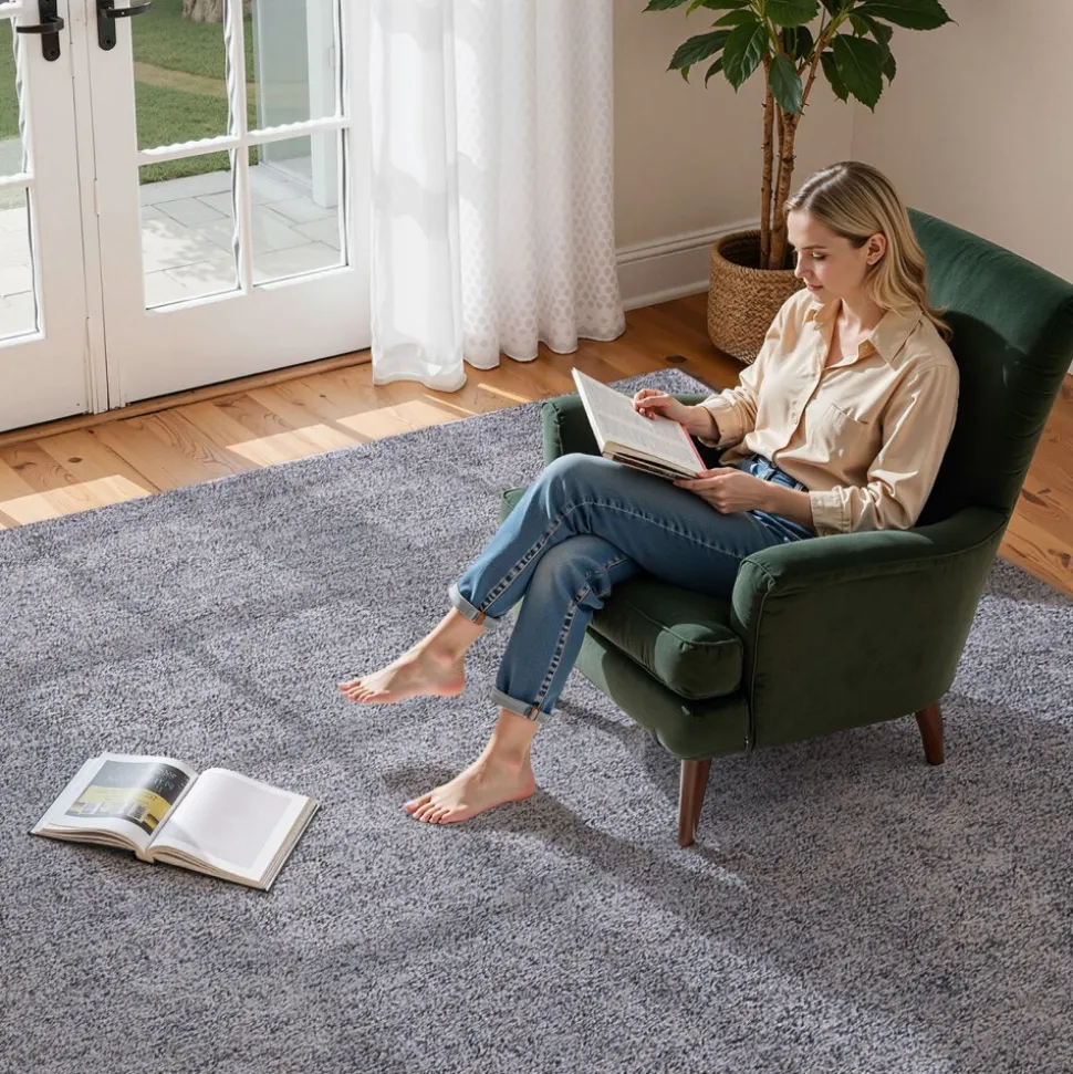 VEVOR Indoor Plush Area Rugs, 8 x 10 ft Plush Carpet, Area Rugs Furry with Long Plushs Pile, Thick & Durable High-Pile Rug for High-Traffic Areas, Non-Shedding & Non-Slip Backing, Blue-Gray
