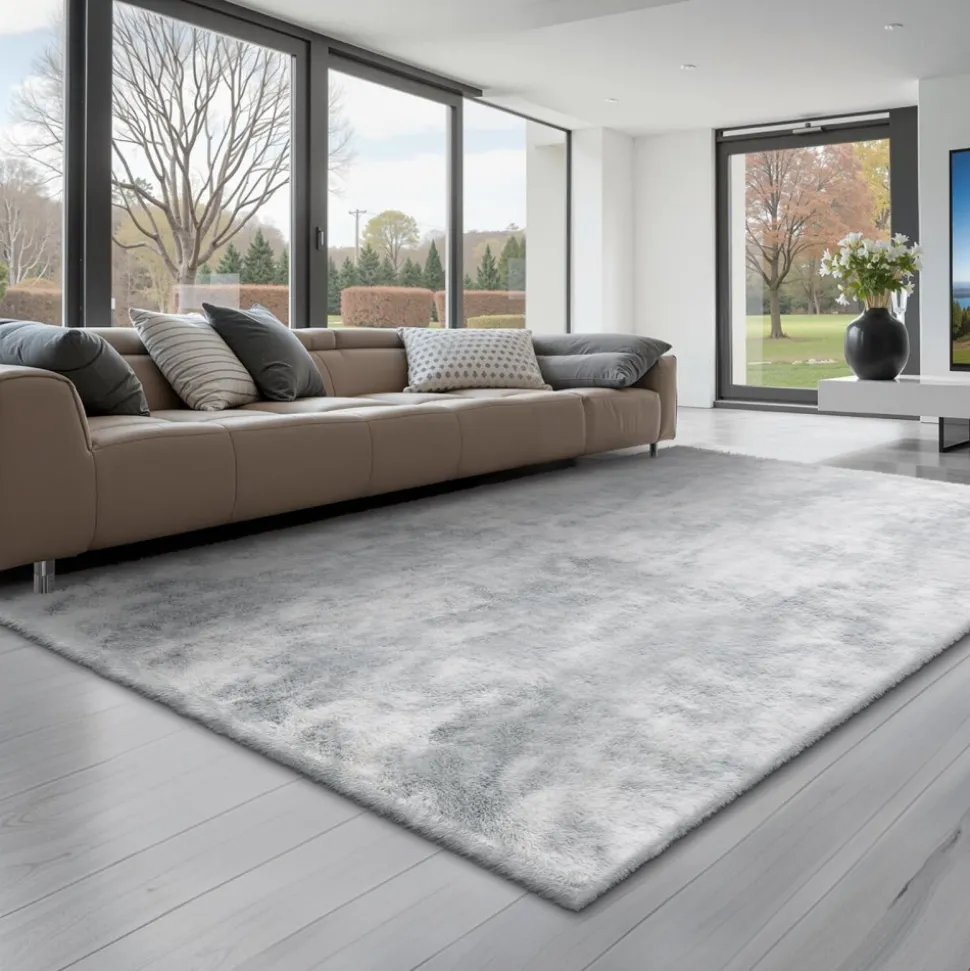 VEVOR Indoor Plush Area Rugs, 6 x 9 ft Soft Plush Carpet, Furry Shag Area Rugs for Living Room, Bedroom, Modern Home Decor Aesthetic Long-Pile Rug, Non-Shedding, Slip-Resistant, Tie-Dye Light Gray