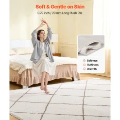 VEVOR Indoor Plush Area Rugs, 8 x 10 ft Soft Plush Carpet, Furry Shag Area Rugs for Living Room, Bedroom, Sunroom, Modern Home Decor Aesthetic, Non-Shedding, Non-Woven, Slip-Resistant, Smoke Gray