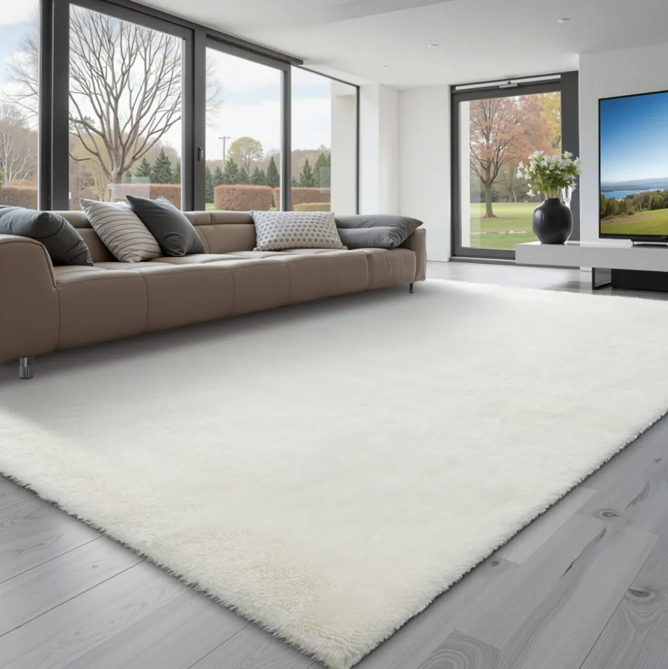VEVOR Indoor Plush Area Rugs, 8 x 10 ft Soft Plush Carpet, Furry Shag Area Rugs for Living Room, Bedroom, Sunroom, Modern Home Decor Aesthetic, Non-Shedding, Non-Woven, Slip-Resistant, Ivory White