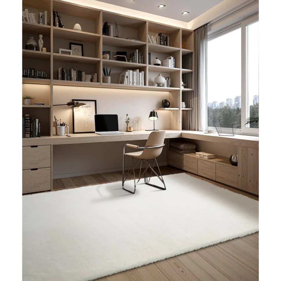 VEVOR Indoor Plush Area Rugs, 8 x 10 ft Soft Plush Carpet, Furry Shag Area Rugs for Living Room, Bedroom, Sunroom, Modern Home Decor Aesthetic, Non-Shedding, Non-Woven, Slip-Resistant, Ivory White