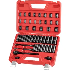 VEVOR 3/8 in Drive Impact Socket Set, 50 Piece, 6 Point Deep & Shallow Impact Sockets, SAE (5/16 in to 3/4 in) and Metric (8 to 22 mm) Sizes with 3 in & 6 in Extension Bars, Cr-V Steel, Carrying Case