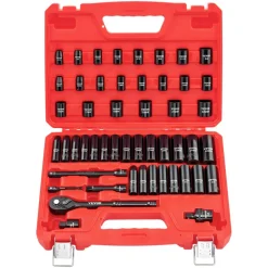 VEVOR 3/8 in Drive Impact Socket Set, 50 Piece, 6 Point Deep & Shallow Impact Sockets, SAE (5/16 in to 3/4 in) and Metric (8 to 22 mm) Sizes with 3 in & 6 in Extension Bars, Cr-V Steel, Carrying Case