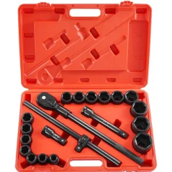 VEVOR 1/2 in Drive Impact Socket Set, 91 Piece, 6 Point Deep & Shallow Impact Sockets, SAE (5/16 to 1-1/4 in) and Metric (8 to 32 mm) Sizes with Extension Bars (3, 5, 10 in), Cr-V Steel, Carrying Case