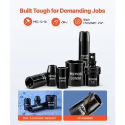 VEVOR 1/2 in Drive Impact Socket Set, 39 Piece, 6 Point Deep & Shallow Impact Sockets, Metric 9 to 30 mm, Cr-V Steel High Durability, with Universal Joint, Dual Size Markings, Heavy Duty Carrying Case