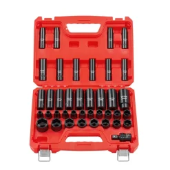 VEVOR 1/2 in Drive Impact Socket Set, 39 Piece, 6 Point Deep & Shallow Impact Sockets, Metric 9 to 30 mm, Cr-V Steel High Durability, with Universal Joint, Dual Size Markings, Heavy Duty Carrying Case