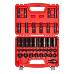 VEVOR 1/2 in Drive Impact Socket Set, 39 Piece, 6 Point Deep & Shallow Impact Sockets, Metric 9 to 30 mm, Cr-V Steel High Durability, with Universal Joint, Dual Size Markings, Heavy Duty Carrying Case