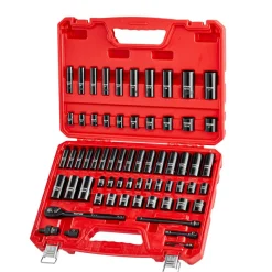 VEVOR 3/8 in Drive Impact Socket Set, 64 Piece, 6 Point Deep & Shallow Impact Sockets, SAE (5/16 in to 1 in) and Metric (6 to 24 mm) Sizes with 3 in & 6 in Extension Bars, Cr-V Steel, Carrying Case