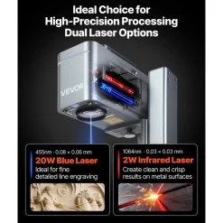 VEVOR 2-in-1 Dual Laser Engraver, 10,000 mm/s High Speed, Portable 20W Blue and 2W IR Laser Engraving Machine, 6.3 x 5.5 in Engraving Area, Manual & Auto Focus, DIY Engraver Tool, for Wood Acrylic
