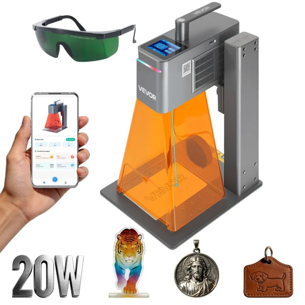 VEVOR 2-in-1 Dual Laser Engraver, 10,000 mm/s High Speed, Portable 20W Blue and 2W IR Laser Engraving Machine, 6.3 x 5.5 in Engraving Area, Manual & Auto Focus, DIY Engraver Tool, for Wood Acrylic