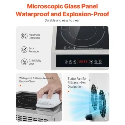 VEVOR Induction Cooktop, 3500W Commercial Induction Burner with 11-Level Temperature, Stainless Steel Countertop Induction Hot Plate with 3H Timer, Child Lock for Restaurant (6-15P Plug, 6-20R Outlet)