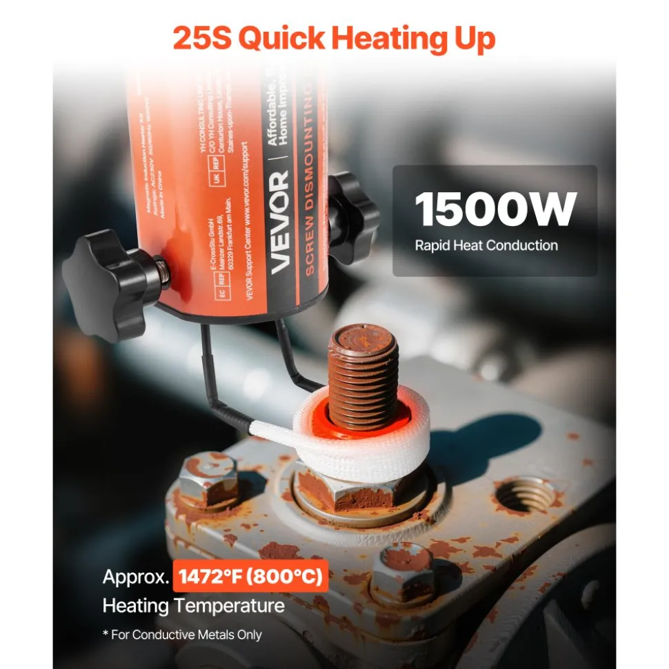 VEVOR Induction Heater Bolt Removal, 1100W 110V Magnetic Induction Heater Kit, Handheld Nut Buster Tool for Rusty Screw Removing, Car Garage Repairing Tools with 10 Coil and Box