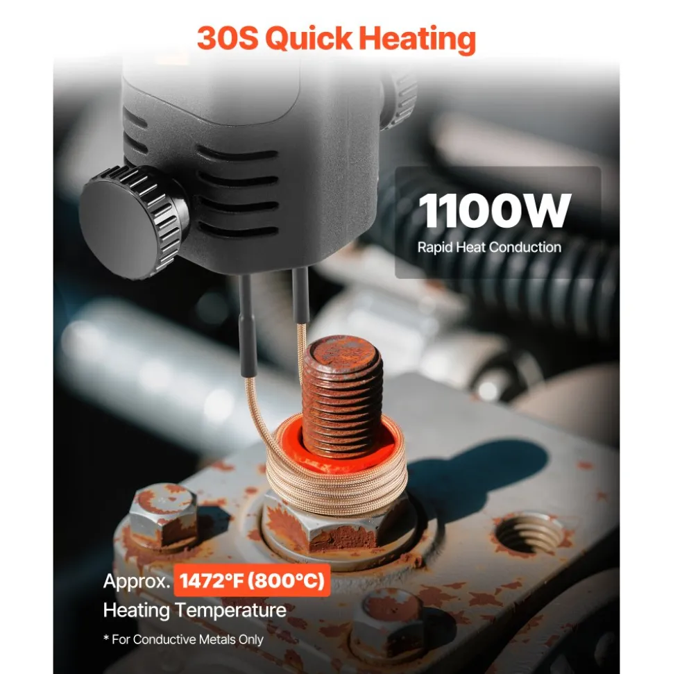 VEVOR Induction Heater Bolt Removal, 1100W 110V Magnetic Induction Heater Kit, Handheld Nut Buster Tool for Rusty Screw Removing, Car Garage Repairing Tools with 8 Coil and Box
