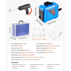 VEVOR Induction Heater Bolt Removal, 1800W 110V Magnetic Induction Heater Kit, Handheld Nut Buster Tool for Rusty Screw Removing, Car Garage Repairing Tools with 4 Coils and Box