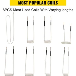 VEVOR Induction Heater Coil Kit 8PCS Most Used Induction Heater Coils with Varying Lengths, Heat Resistant Induction Heater Tool with Flexibility and Long Lifespan For Removing Rusty Bolts and Nuts