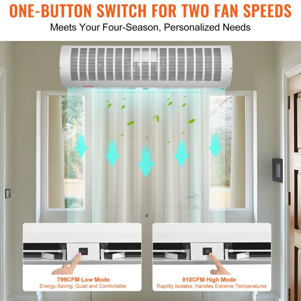 VEVOR 36" Industrial Air Door Blower, Dual-Speed 1200CFM, for Indoor Entryways, Includes Robust Limit Switch, Wall Mount Design, 110V Non-Heated, Simplified Installation