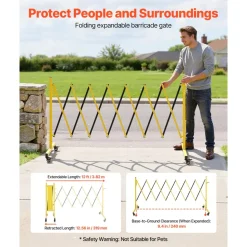 VEVOR Industrial Expandable Barricade, 12FT Expandable Safety Barrier, Flaxible Mobile Barricade with Locking Casters, Portable Folding Security Gate Traffic Fence for Driveway Warehouse Elevator