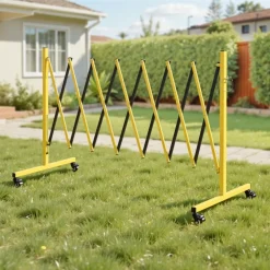 VEVOR Industrial Expandable Barricade, 12FT Expandable Safety Barrier, Flaxible Mobile Barricade with Locking Casters, Portable Folding Security Gate Traffic Fence for Driveway Warehouse Elevator