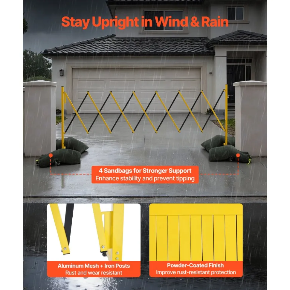 VEVOR Industrial Expandable Barricade, 12FT Expandable Safety Barrier, Flaxible Mobile Barricade with Locking Casters, Portable Folding Security Gate Traffic Fence for Driveway Warehouse Elevator