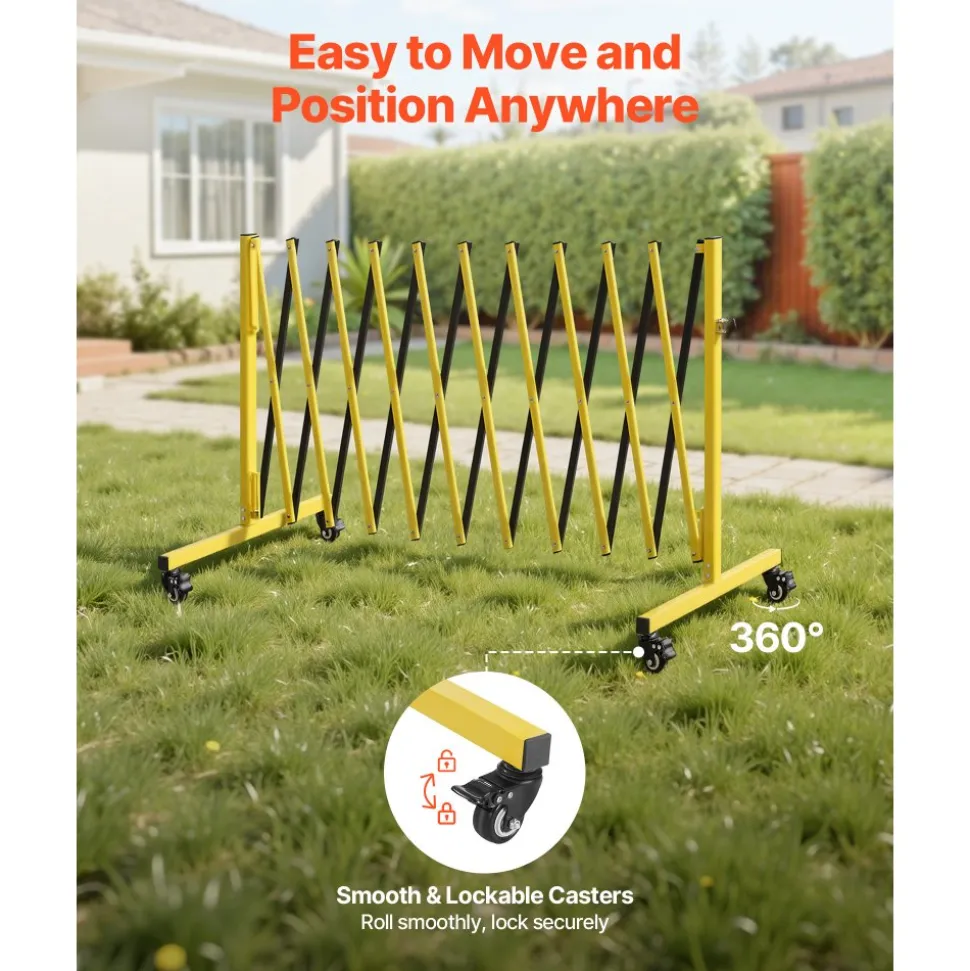 VEVOR Industrial Expandable Barricade, 13FT Expandable Safety Barrier, Flaxible Mobile Barricade with Locking Casters, Portable Folding Security Gate Traffic Fence for Driveway Warehouse Elevator