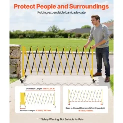 VEVOR Industrial Expandable Barricade, 13FT Expandable Safety Barrier, Flaxible Mobile Barricade with Locking Casters, Portable Folding Security Gate Traffic Fence for Driveway Warehouse Elevator