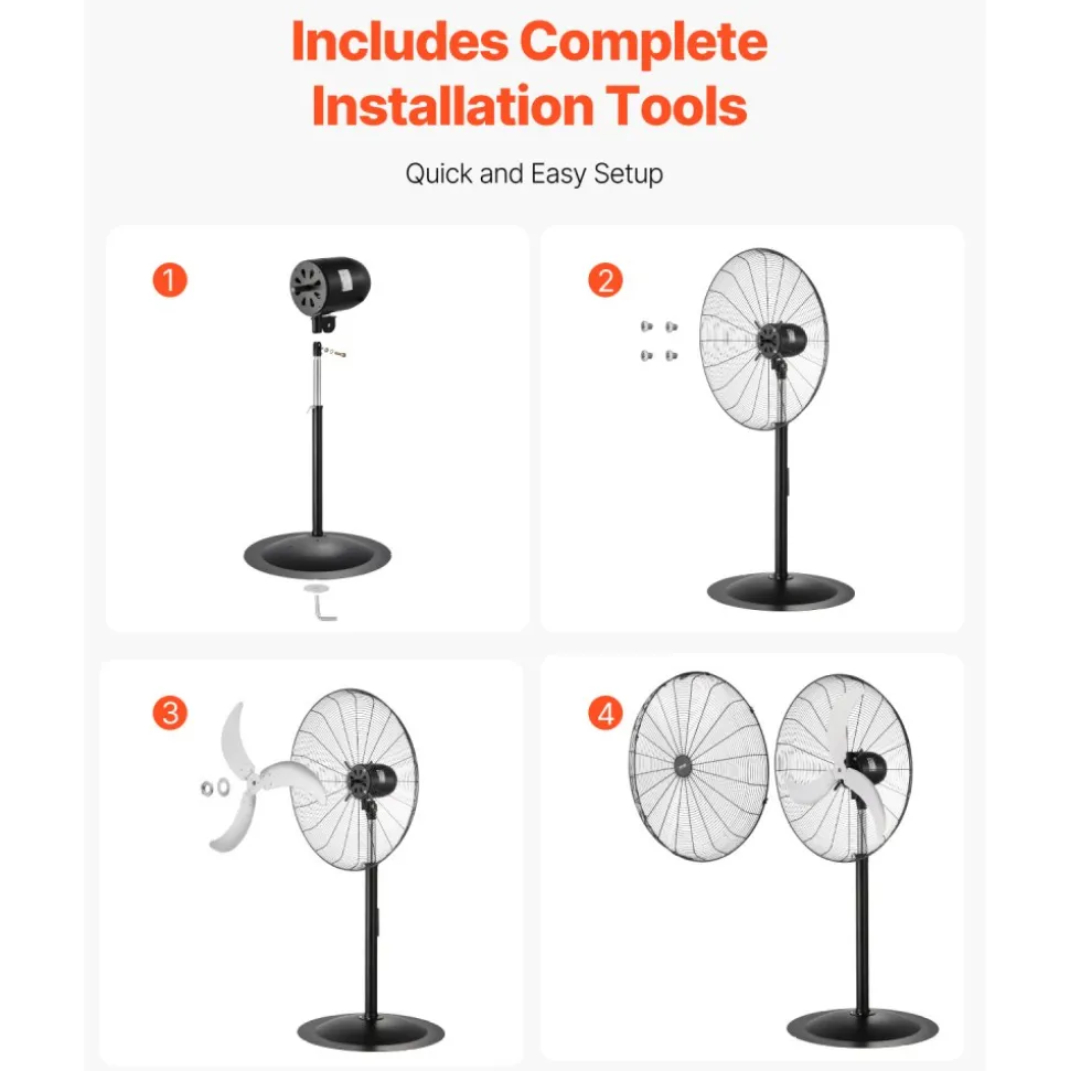 VEVOR Industrial Pedestal Fan, 30 Inch 85-Degree Oscillating Fan, Height Adjustable Standing Fans with 3 Adjustable Speeds, High Power Fans for Warehouse,Garage,Commercial, Black