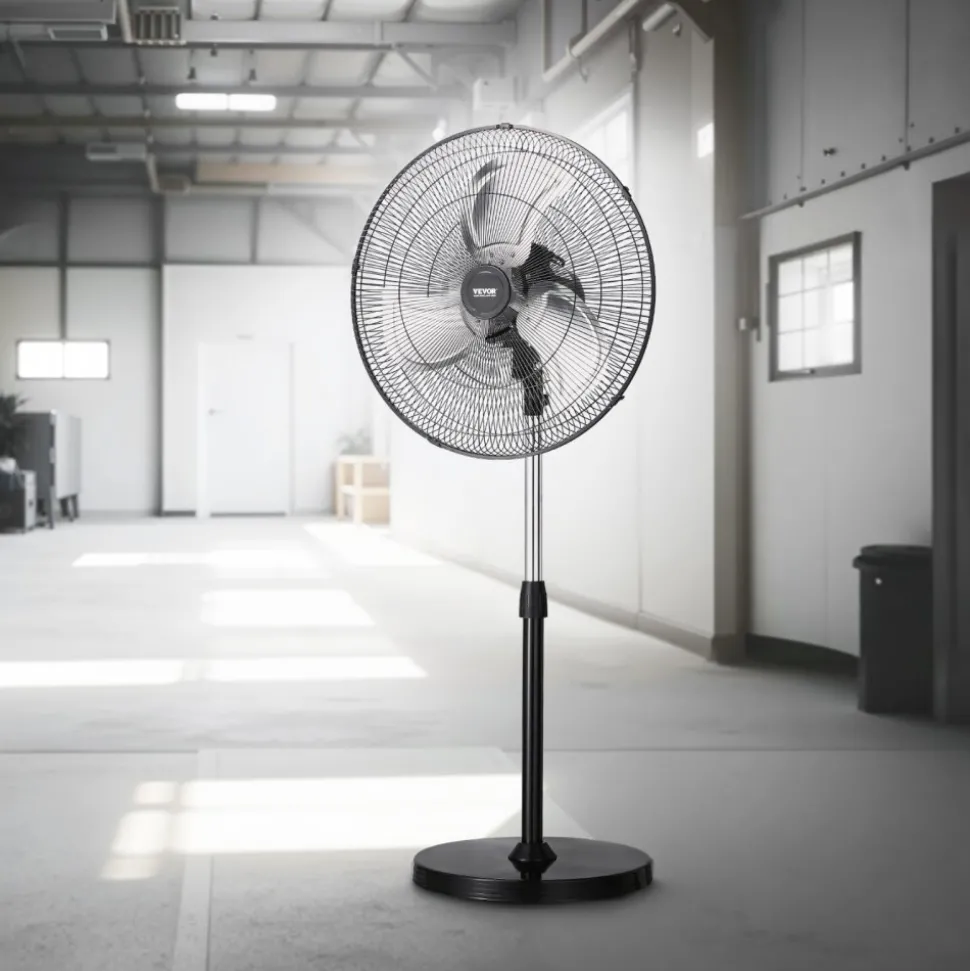 VEVOR Industrial Pedestal Fan, 18 Inch 90-Degree Oscillating Fan, Height Adjustable Standing Fans with 3 Adjustable Speeds, High Power Fans for Warehouse,Garage,Commercial,Residential, Black