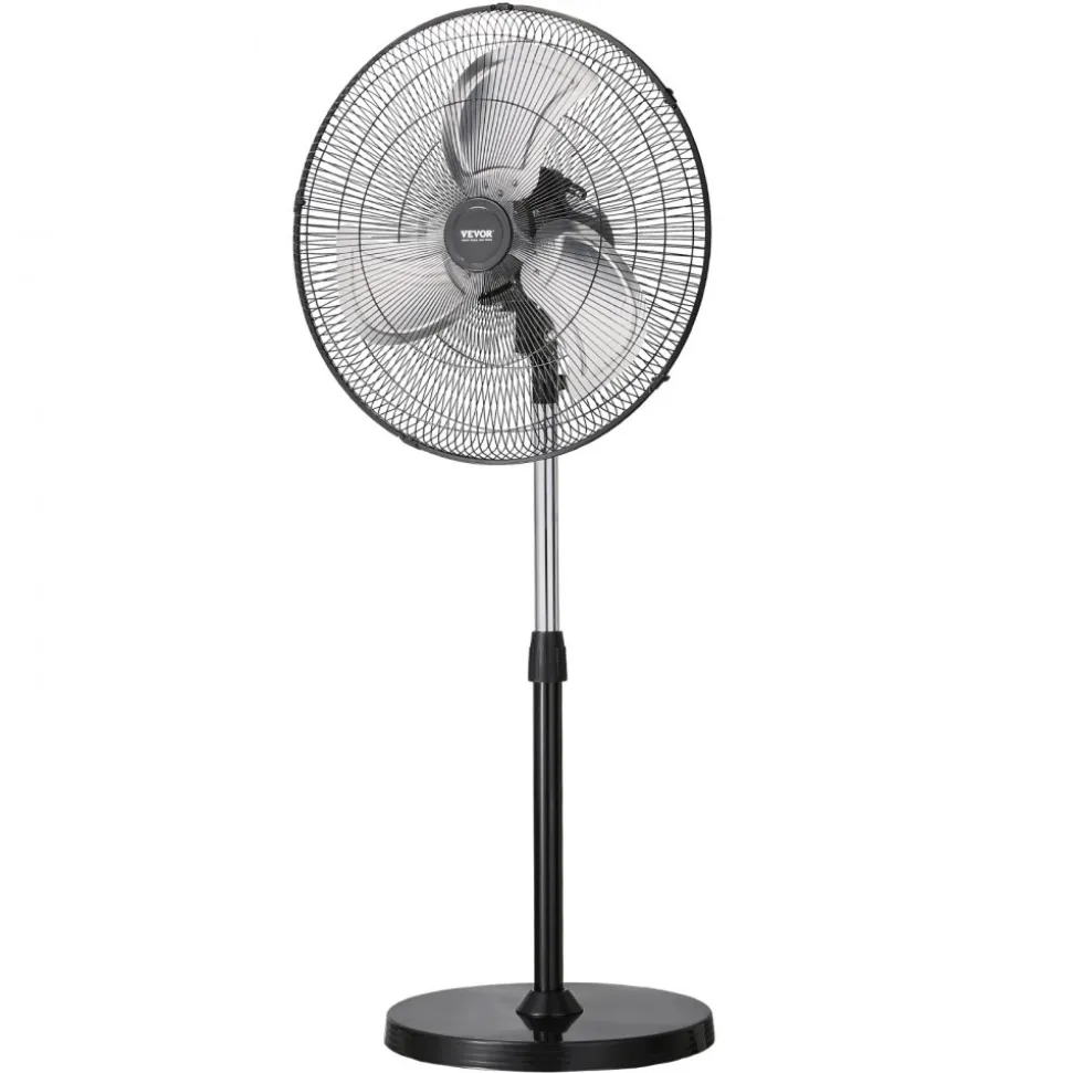 VEVOR Industrial Pedestal Fan, 18 Inch 90-Degree Oscillating Fan, Height Adjustable Standing Fans with 3 Adjustable Speeds, High Power Fans for Warehouse,Garage,Commercial,Residential, Black