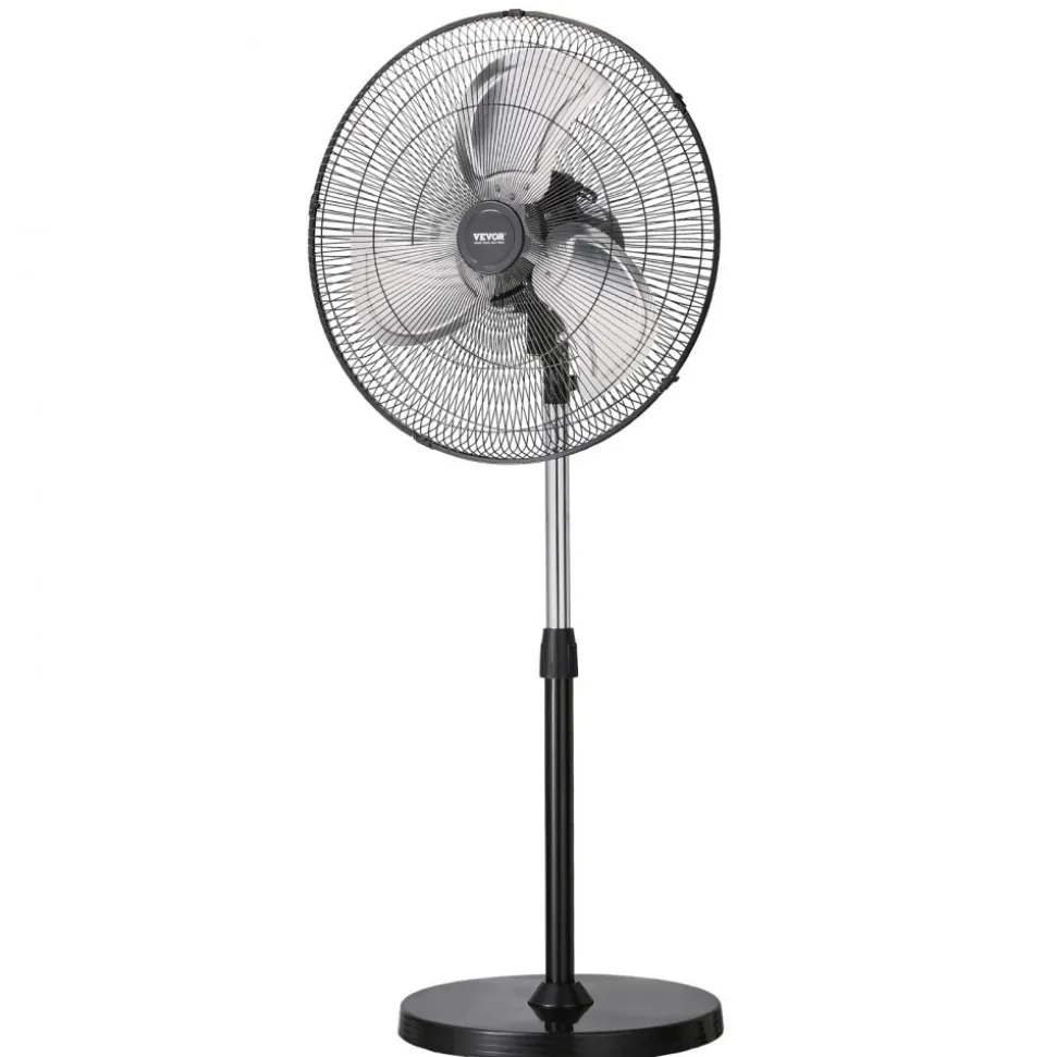 VEVOR Industrial Pedestal Fan, 18 Inch 90-Degree Oscillating Fan, Height Adjustable Standing Fans with 3 Adjustable Speeds, High Power Fans for Warehouse,Garage,Commercial,Residential, Black